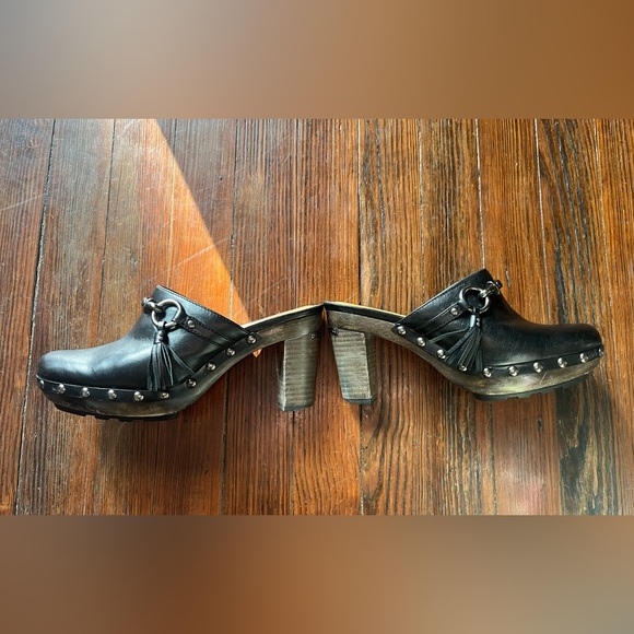 Coach Rana Black Leather Clogs with Tassel and Studs - Picture 7 of 16